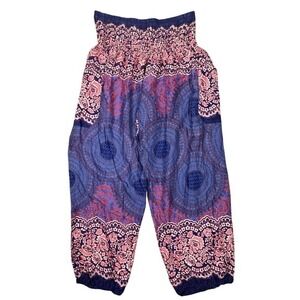 Happy Trunks Womens XL Blue Pink Mandala Floral Rayon Harem Boho Yoga Pants